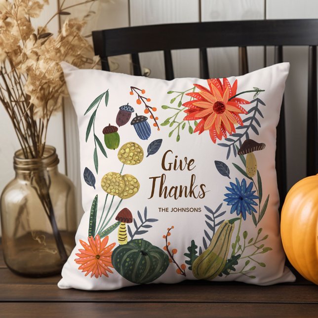 Cute Thanksgiving floral mushroom fall Kissen (Cute Thanksgiving floral mushroom fall Throw Pillow)
