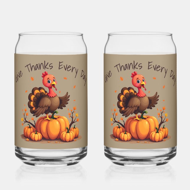Cute Thanksgiving Turkey Autumn Pumpkins Scene Dosenglas (Vorderseite)