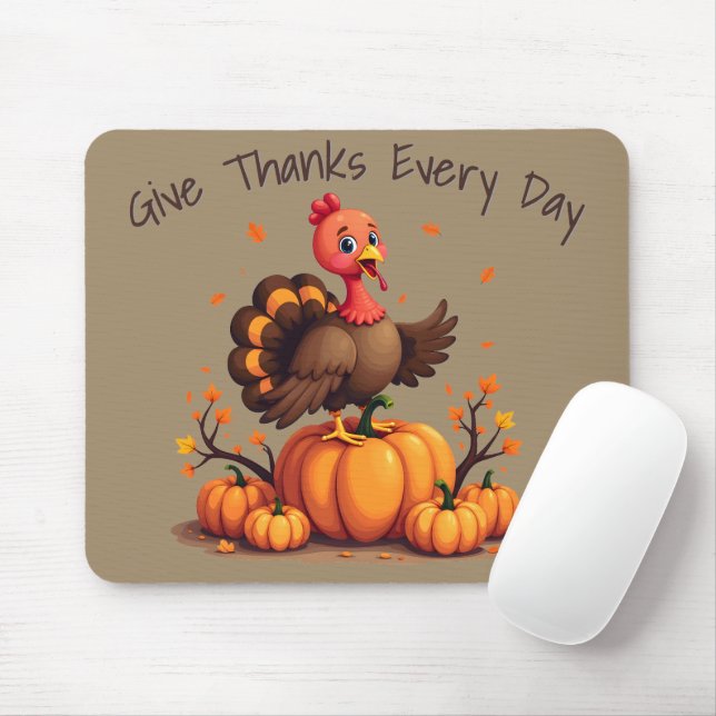 Cute Thanksgiving Turkey Autumn Pumpkins Scene Mousepad (Mit Mouse)