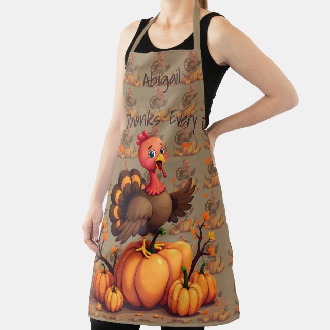 Cute Thanksgiving Turkey Autumn Pumpkins Scene Schürze (InSitu)