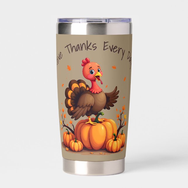 Cute Thanksgiving Turkey Autumn Pumpkins Scene Thermobecher (Vorderseite)