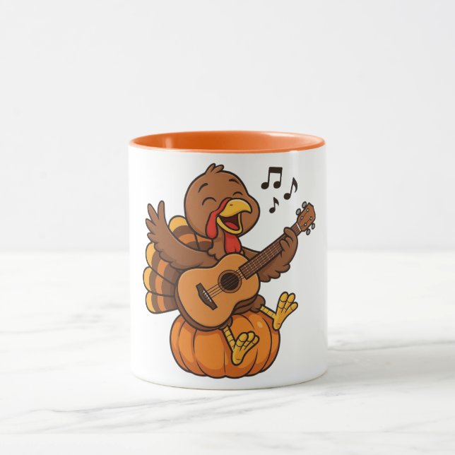 Cute Thanksgiving turkey with guitar Tasse (Zentrum)