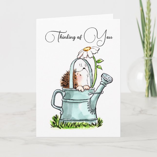 Cute Thinking of You Notecard with Hedgehog Karte (Vorderseite)