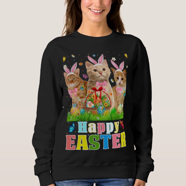 Cute Three Bunny Cats & Easter Egg Basket Easter D Sweatshirt (Vorderseite)