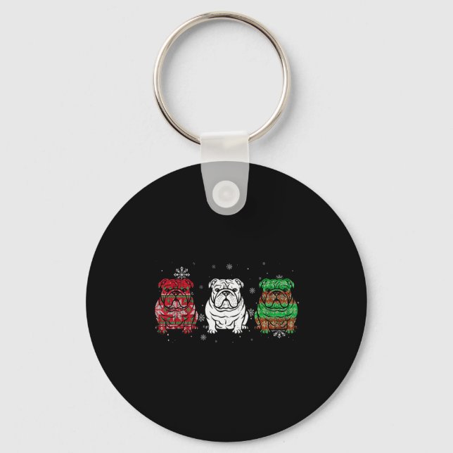 Cute Three English Bulldog Christmas For Women Men Schlüsselanhänger (Vorderseite)