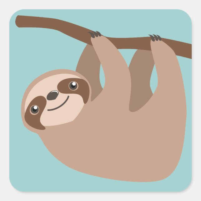 Cute Three Toed Sloth Quadratischer Aufkleber (Vorderseite)