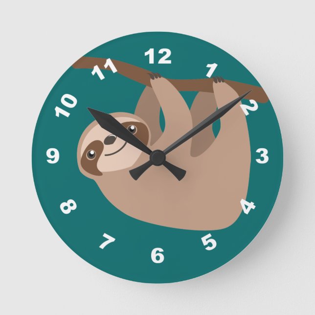 Cute Three Toed Sloth Runde Wanduhr (Vorderseite)