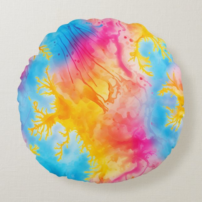 Cute Tie Dye Rundes Kissen (Vorderseite)