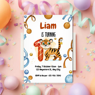 Cute Tiger 1st Birthday Party Invitation Einladung