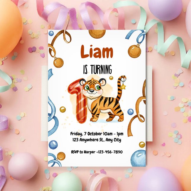 Cute Tiger 1st Birthday Party Invitation Einladung (Von Creator hochgeladen)