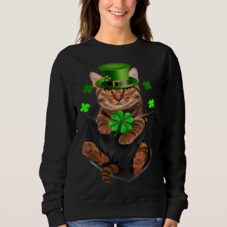 Cute Tiger Cat Leprechaun in Pocket St Patrick s D Sweatshirt