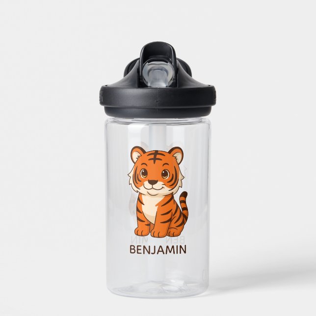 Cute Tiger Cub Custom Name Trinkflasche (Vorne)
