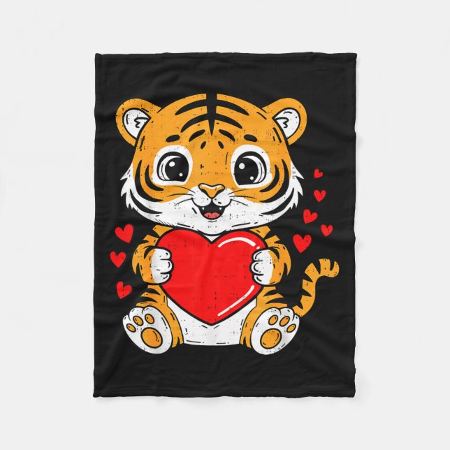 Cute Tiger Holding Heart Kawaii Valentines Day Men Fleecedecke (Vorderseite)