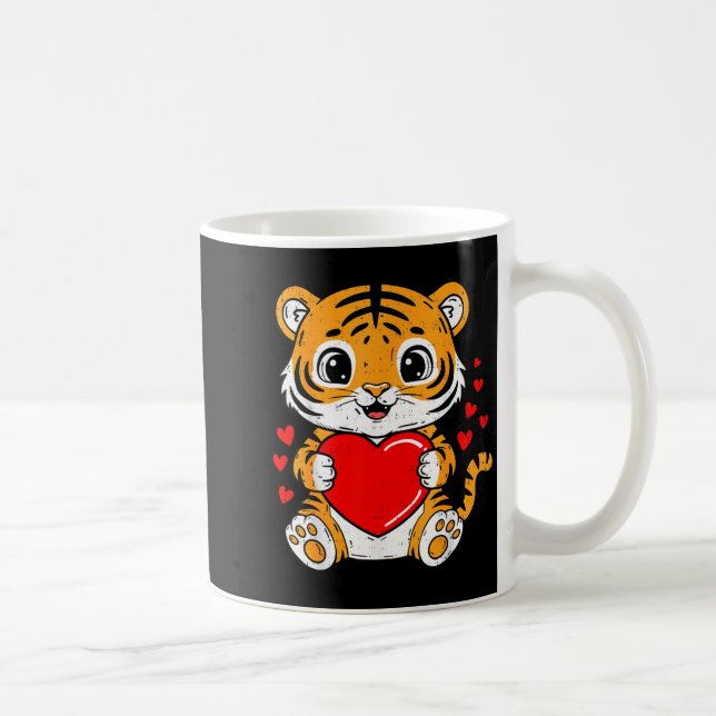 Cute Tiger Holding Heart Kawaii Valentines Day Men Kaffeetasse (Rechts)