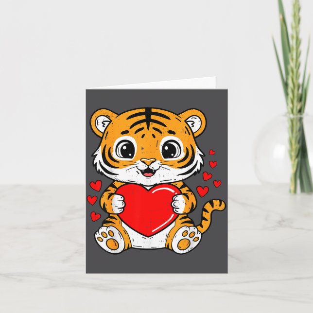 Cute Tiger Holding Heart Kawaii Valentines Day Men Karte (Vorderseite)