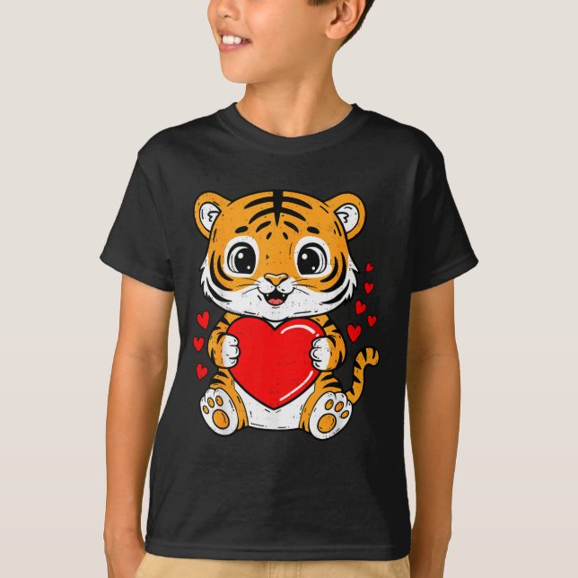 Cute Tiger Holding Heart Kawaii Valentines Day Men T-Shirt (Vorderseite)