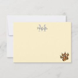 Cute Tiger Paw Print Personalized Monogram  Mitteilungskarte
