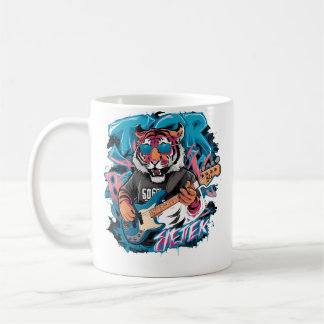 Cute Tiger Playing Bass Guitar Animal Playing Guit Kaffeetasse