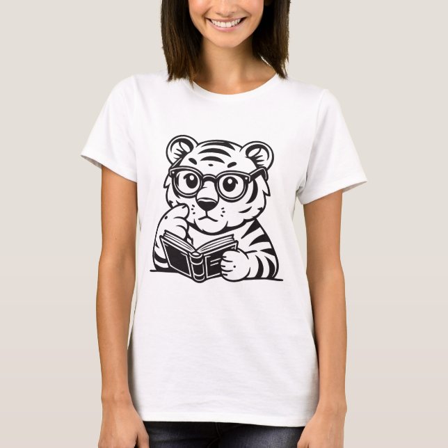 Cute Tiger Reading a Book T-Shirt – Adorable Book  (Vorderseite)