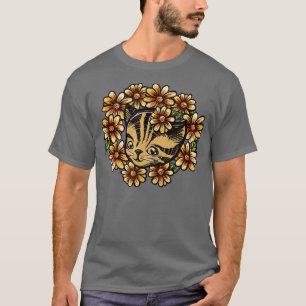 Cute Tiger Stripe Tabby Cat Art Daisies  T-Shirt