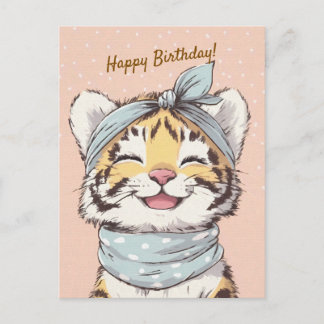 Cute Tiger with Bandana Kids Birthday Invitation Postkarte