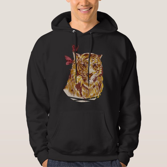Cute tiger with butterflies safari vintage style hoodie (Vorderseite)