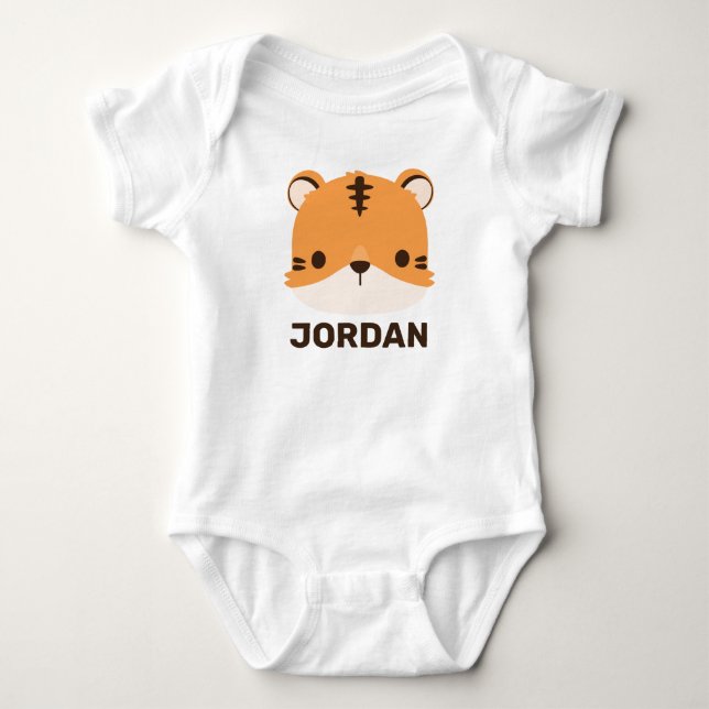 Cute Tiger with Personalized Name Baby Strampler (Vorderseite)