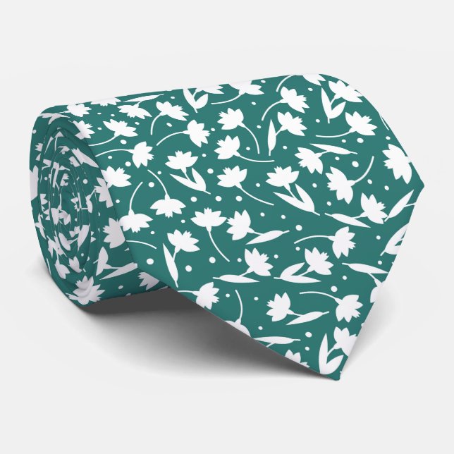 Cute tiny white flower pattern turquoise pattern krawatte (Gerollt)