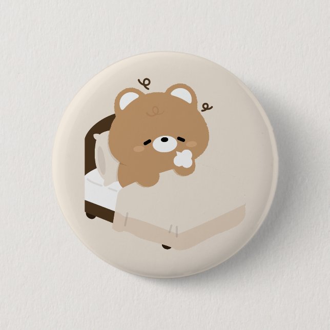 Cute Tired Brown Bear Button (Vorderseite)