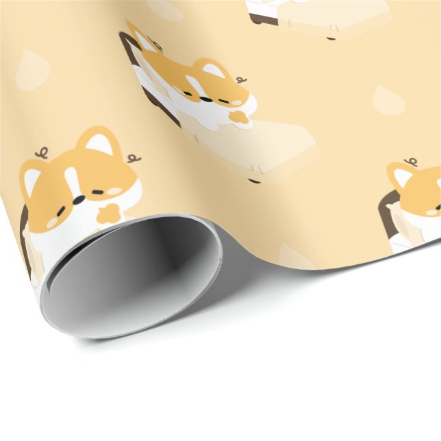 Cute Tired Corgi Geschenkpapier (Rolleneckpunkt)