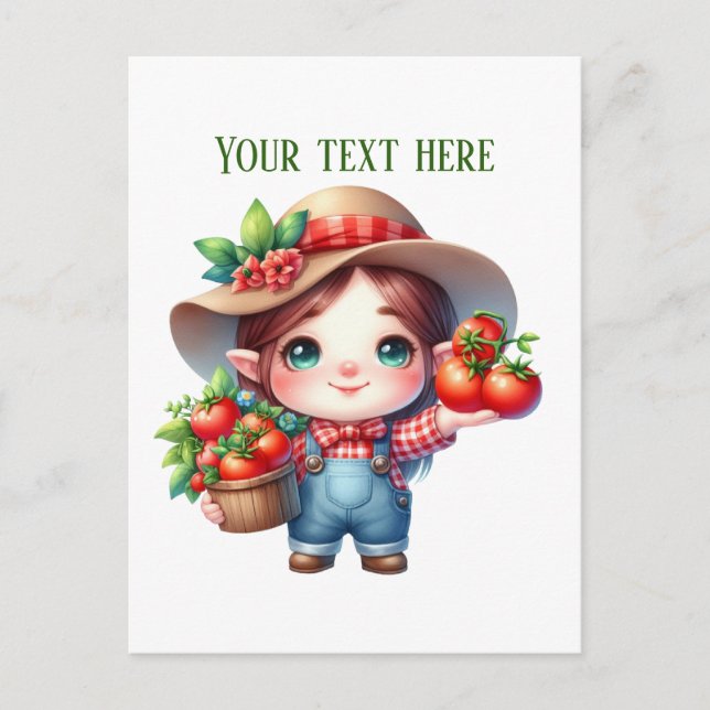 Cute tomato gnome customizable postkarte (Vorderseite)