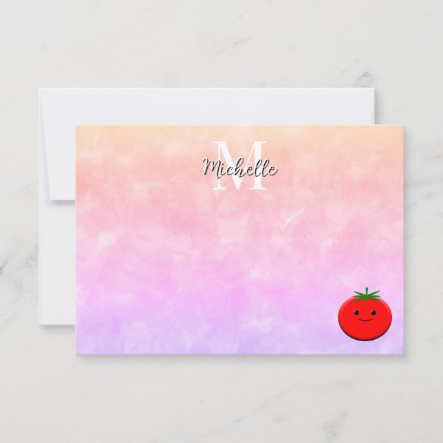 Cute Tomato Watercolor Personalized Monogram Mitteilungskarte (Vorderseite)