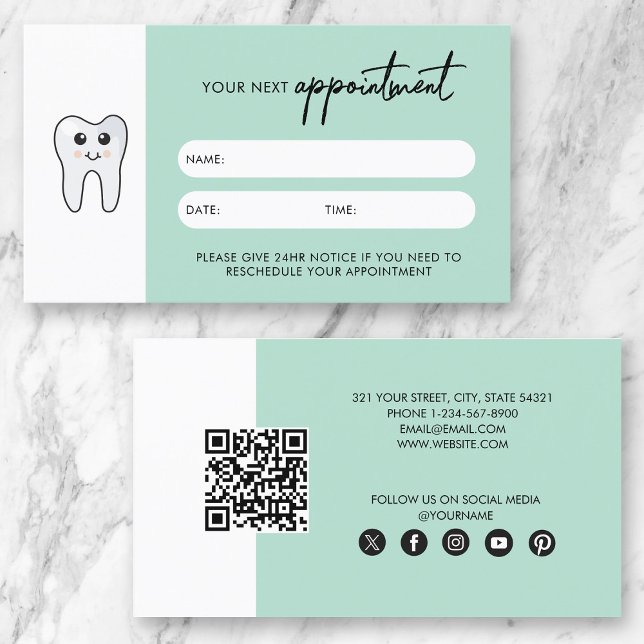 Cute Tooth Dentist Doctor Appoint Card Visitenkarte (Cute Tooth Dentist Doctor Appoint Card)