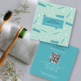 Cute Tooth Teal Mint Dentist QR Code Social Media Quadratische Visitenkarte