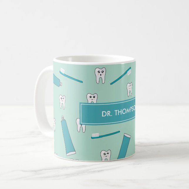 Cute Tooth Teal Mint Toothpaste Toothbrush Doctor Kaffeetasse (Vorderseite Links)