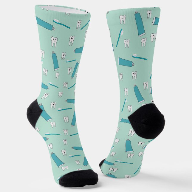 Cute Tooth Teal Mint Toothpaste Toothbrush Pattern Socken (Gewinkelt)