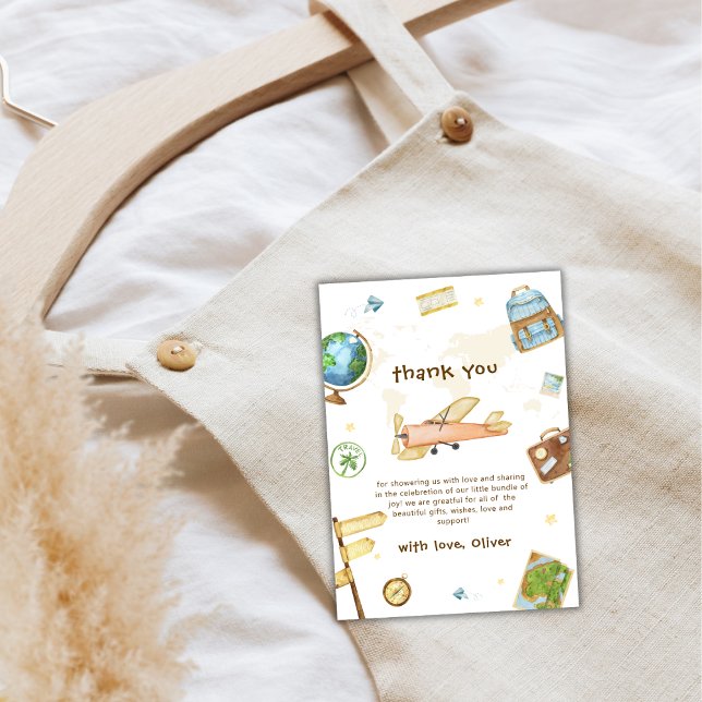 Cute Travel Around The World Airplane Baby Shower  Dankeskarte (Cute Travel Around The World Airplane Baby Shower Thank You Card)