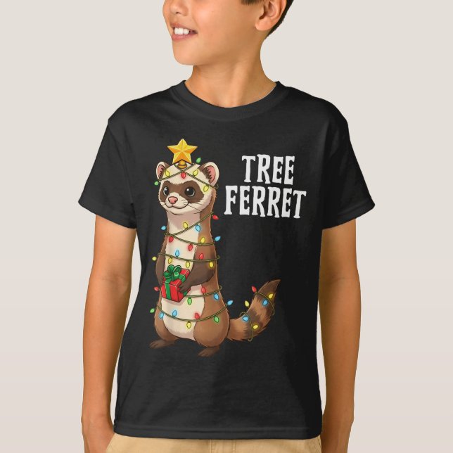 Cute Tree Ferret Christmas Lights Holiday Design  T-Shirt (Vorderseite)