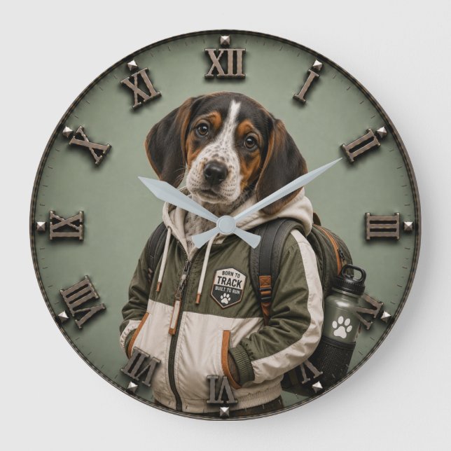 Cute Treeing Walker Coonhound Puppy Große Wanduhr (Vorderseite)