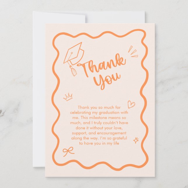 Cute Trendy Pink Wavy Border Graduation Dankeskarte (Vorderseite)