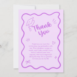 Cute Trendy Pink Wavy Border Graduation Dankeskarte