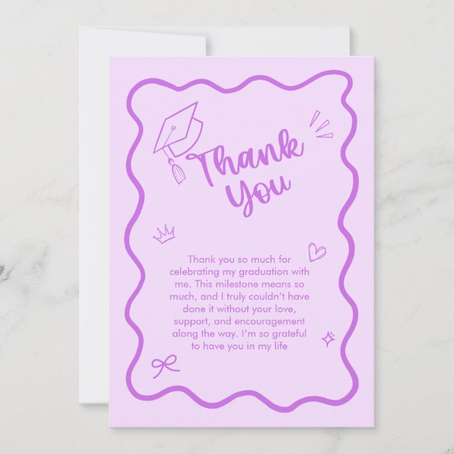 Cute Trendy Pink Wavy Border Graduation Dankeskarte (Vorderseite)