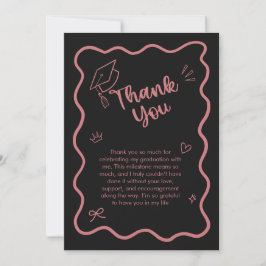 Cute Trendy Pink Wavy Border Graduation Dankeskarte