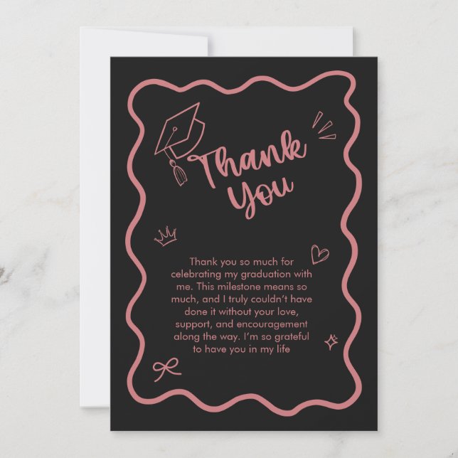 Cute Trendy Pink Wavy Border Graduation Dankeskarte (Vorderseite)