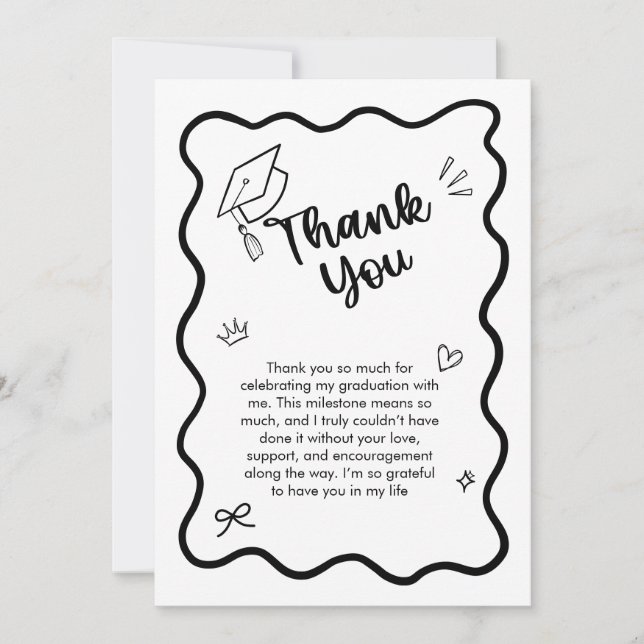 Cute Trendy Pink Wavy Border Graduation Dankeskarte (Vorderseite)