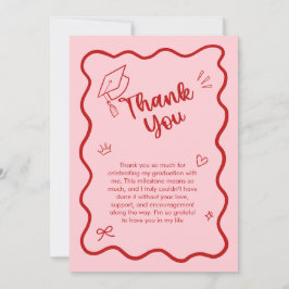 Cute Trendy Pink Wavy Border Graduation Dankeskarte