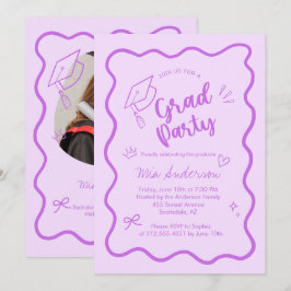Cute Trendy Pink Wavy Border Graduation Invitation Ankündigung