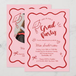 Cute Trendy Pink Wavy Border Graduation Invitation Ankündigung