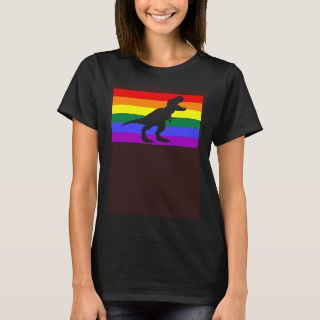 Cute Trex Dinosaur Party LGBTQ Gay Pride Flag Quee T-Shirt (Vorderseite)