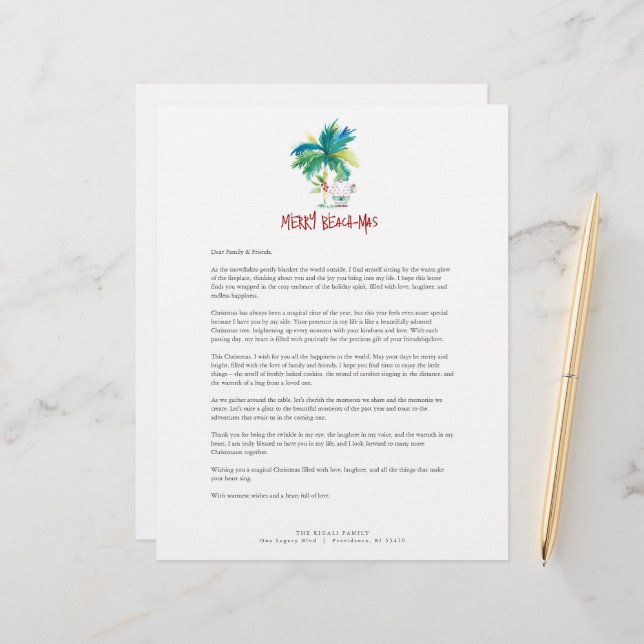 Cute Tropical Christmas Letterhead Template Briefbogen (Vorderseite/Rückseite Beispiel)